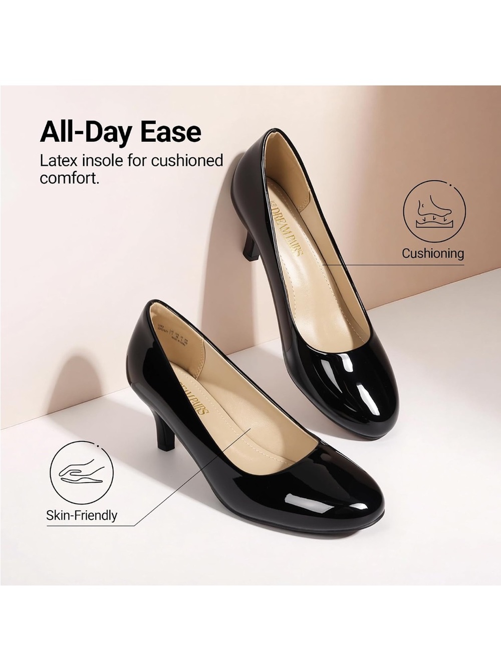 Dream Pairs Black Patent Mid-Heel Pumps